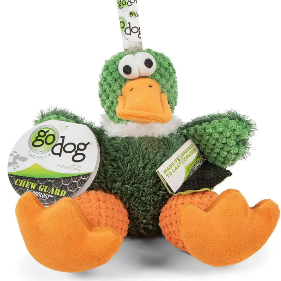 GoDog Checkers Sitting Duck Squeaky Plush Dog Toy, Large