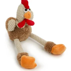 GoDog Checkers Skinny Brown Rooster Plush Squeaker Dog Toy