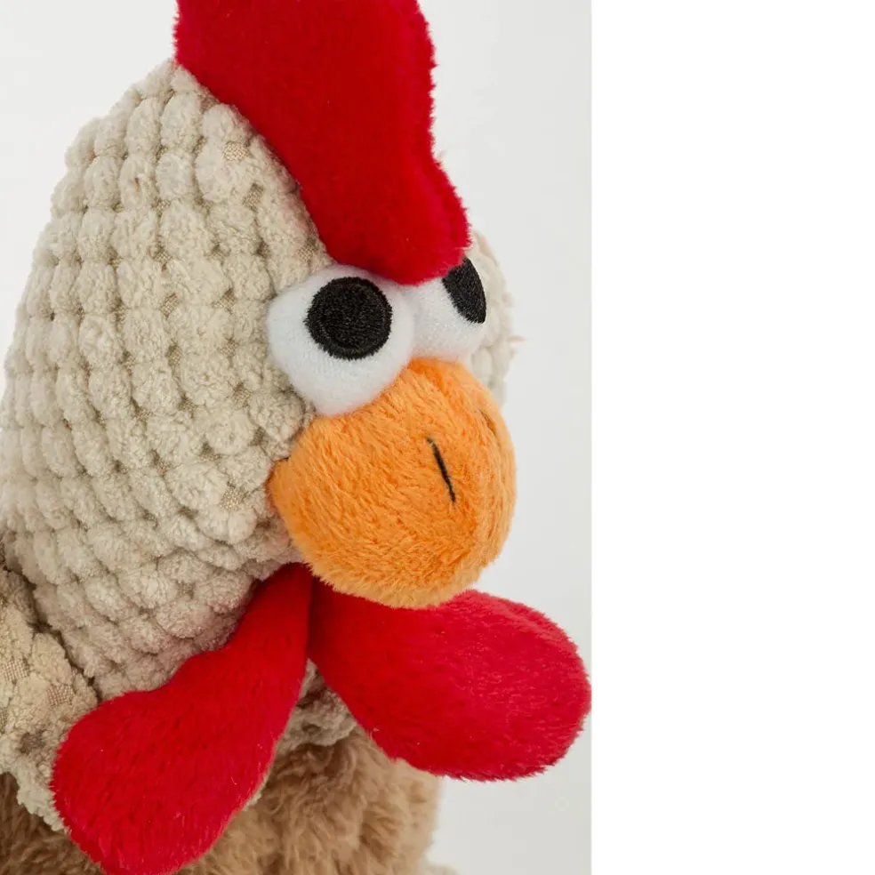 GoDog Checkers Skinny Brown Rooster Plush Squeaker Dog Toy