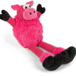 GoDog Checkers Skinny Pig Squeaker Dog Toy, Pink, Small