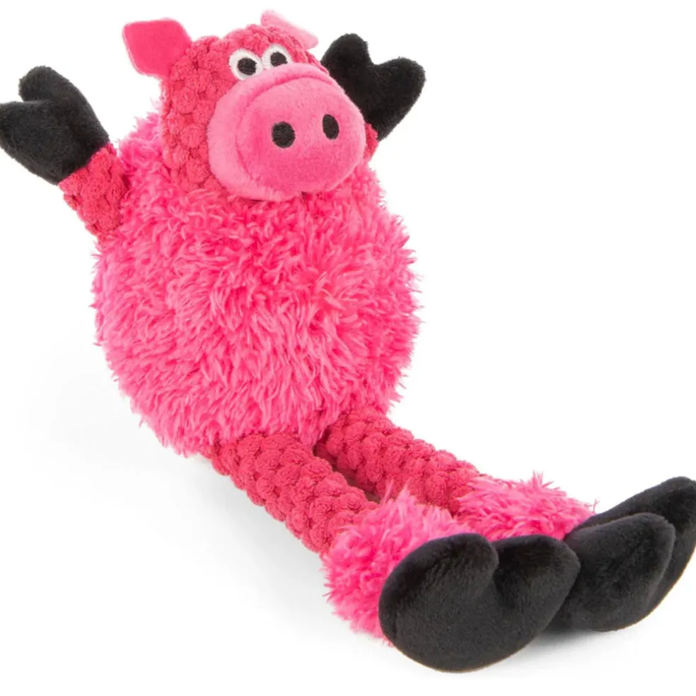 GoDog Checkers Skinny Pig Squeaker Dog Toy, Pink, Small