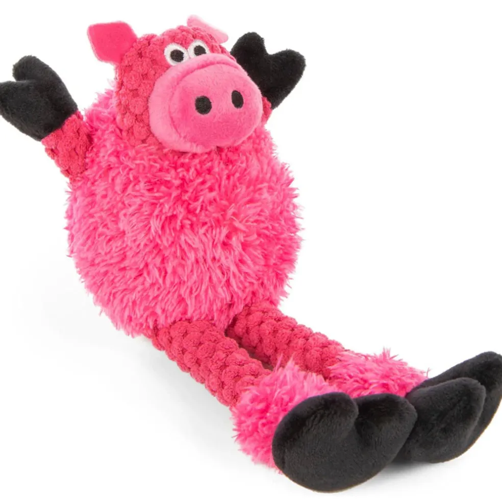 GoDog Checkers Skinny Pig Squeaker Dog Toy, Pink, Small