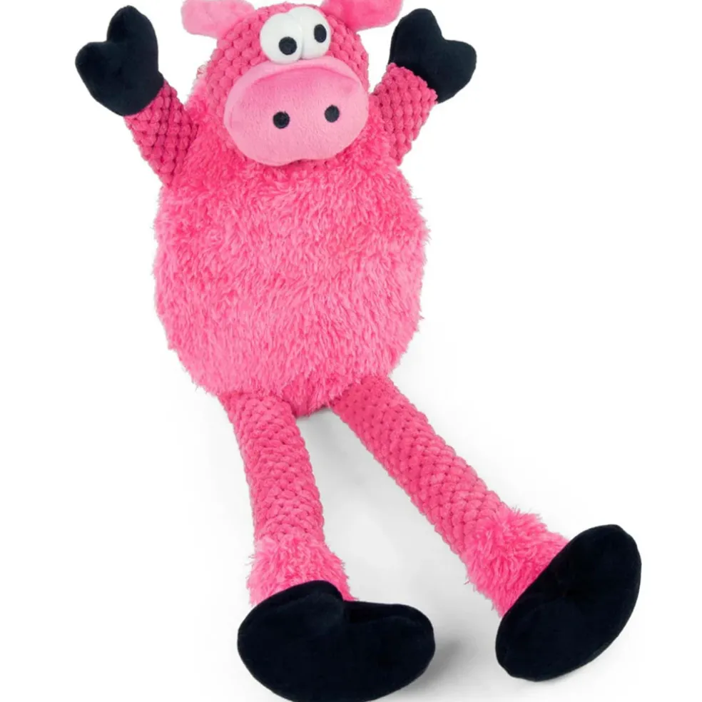 GoDog Checkers Skinny Pig Squeaker Dog Toy, Pink, Small