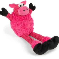 GoDog Checkers Skinny Pig Squeaker Dog Toy, Pink, Small