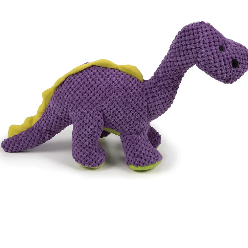 GoDog Dinos Bruto Plush Squeaker Dog Toy Purple