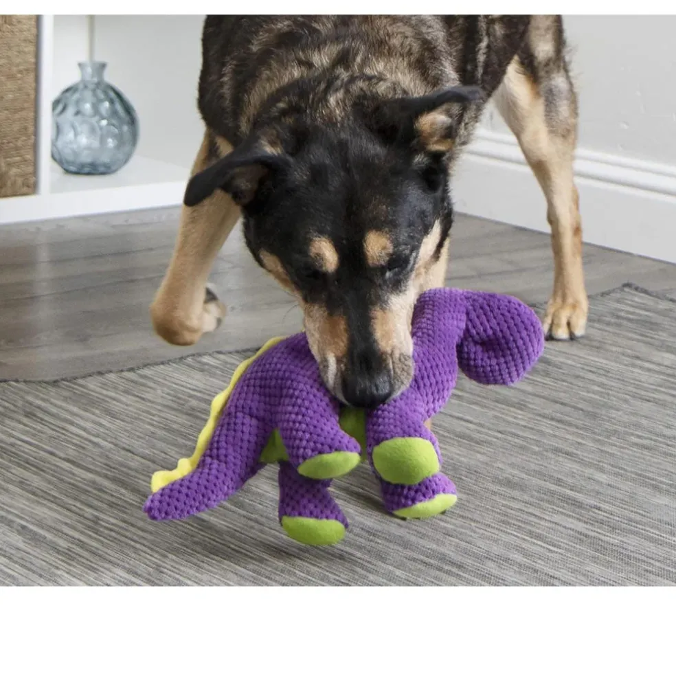 GoDog Dinos Bruto Plush Squeaker Dog Toy Purple