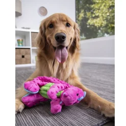 GoDog Dragons Chew Guard Squeaky Plush Dog Toy, Pink