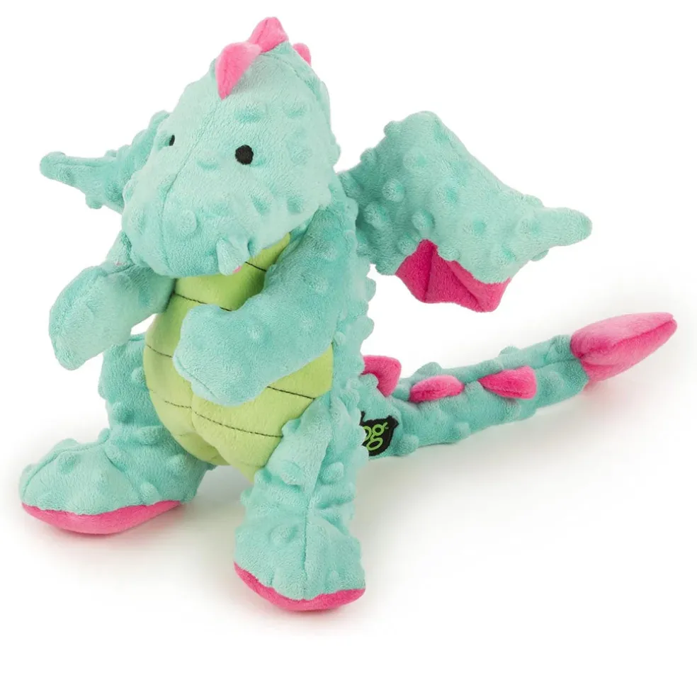 GoDog Dragons Chew Guard Squeaky Plush Dog Toy, Seaform, Large