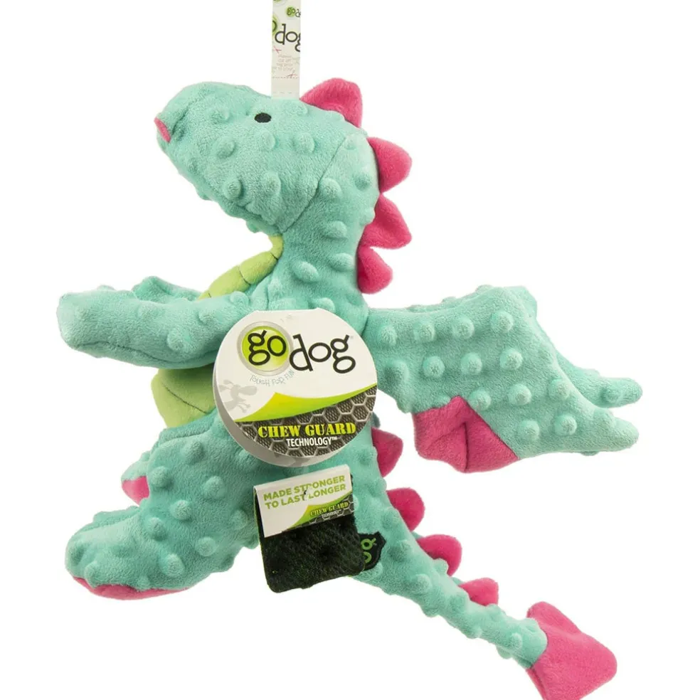 GoDog Dragons Chew Guard Squeaky Plush Dog Toy, Seaform, Large