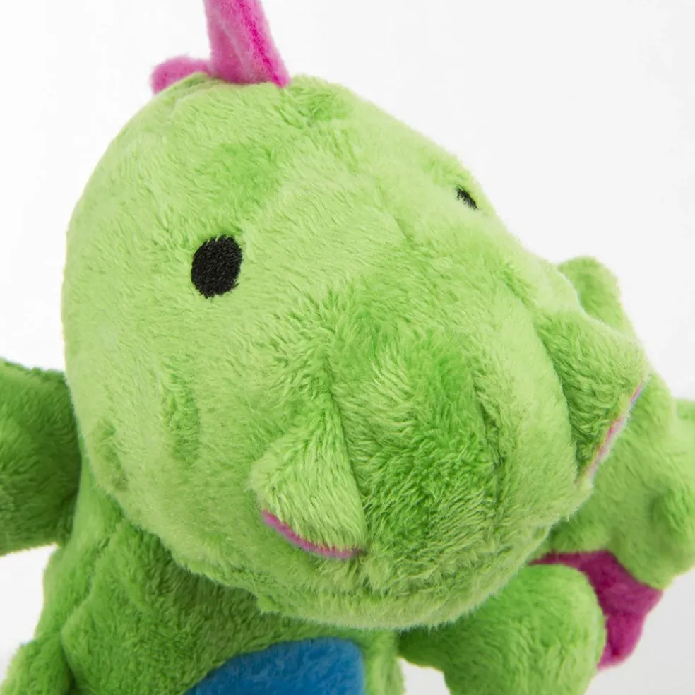 GoDog Dragons Skinny Chew Guard Squeaky Plush Dog Toy, Green, Large
