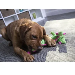 GoDog Dragons Skinny Chew Guard Squeaky Plush Dog Toy, Green, Large