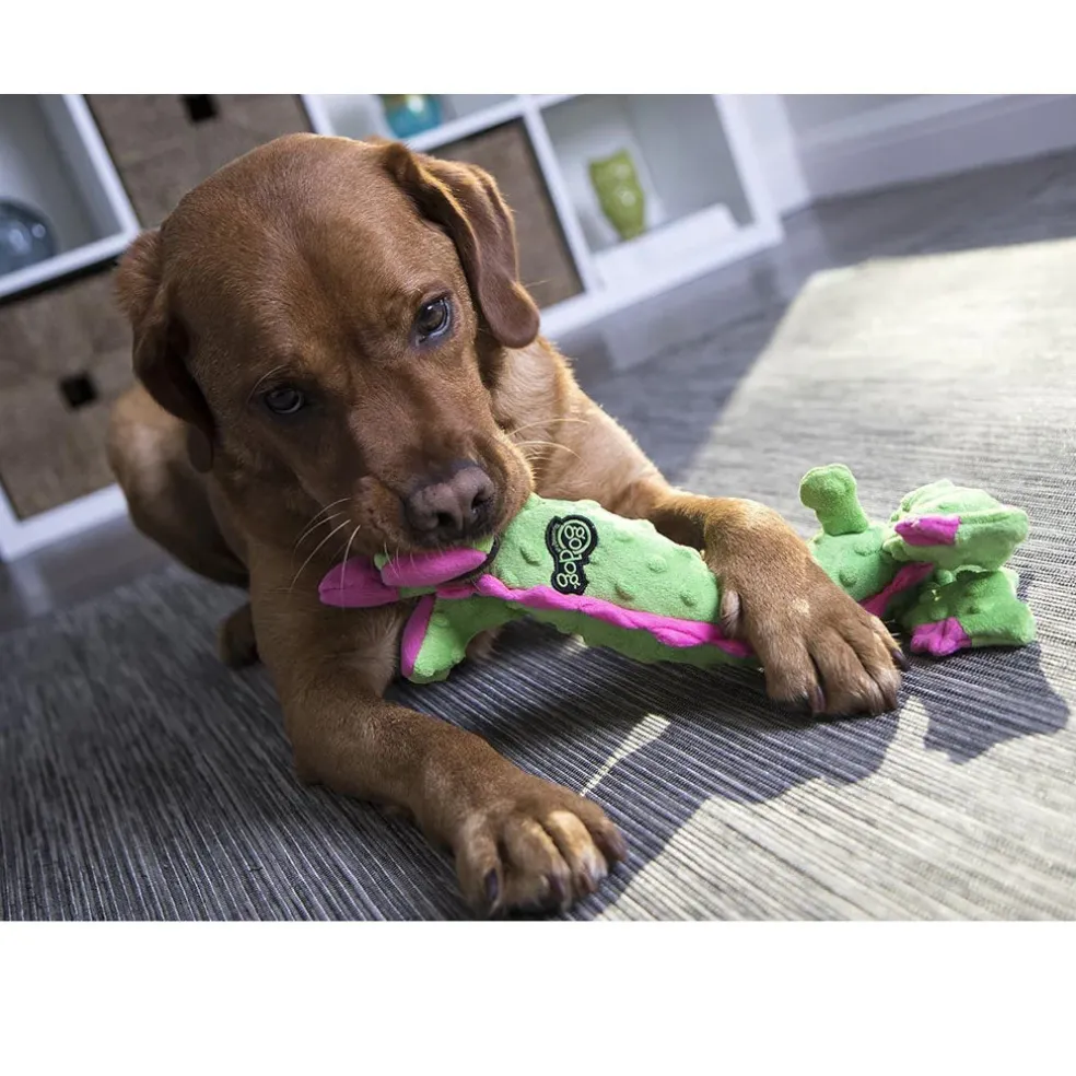 GoDog Dragons Skinny Chew Guard Squeaky Plush Dog Toy, Green, Large