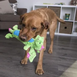 GoDog Dragons Skinny Chew Guard Squeaky Plush Dog Toy, Green, Large
