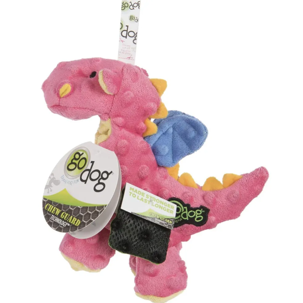 goDog Dragons with Chew Guard Technology Tough Plush Toy For Dogs, Coral