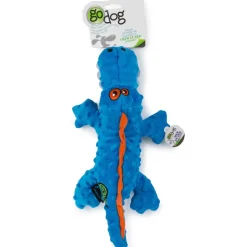 GoDog Gators Chew Guard Squeaky Plush Dog Toy, Blue, Large