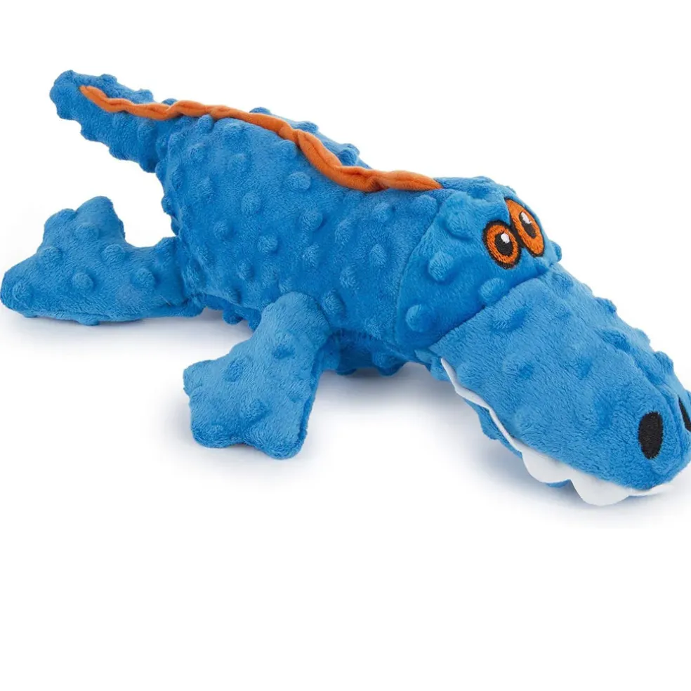 GoDog Gators Chew Guard Squeaky Plush Dog Toy, Blue, Large