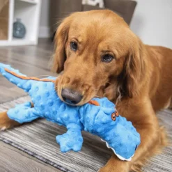 GoDog Gators Chew Guard Squeaky Plush Dog Toy, Blue, Large