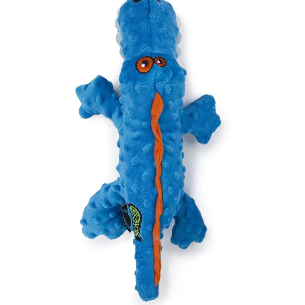 GoDog Gators Chew Guard Squeaky Plush Dog Toy, Blue, Large
