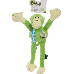 GoDog Green Tugs Monkey Chew Guard Squeaky Plush Dog Toy, Large