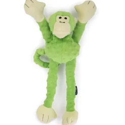 GoDog Green Tugs Monkey Chew Guard Squeaky Plush Dog Toy, Large