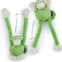 GoDog Green Tugs Monkey Chew Guard Squeaky Plush Dog Toy, Large