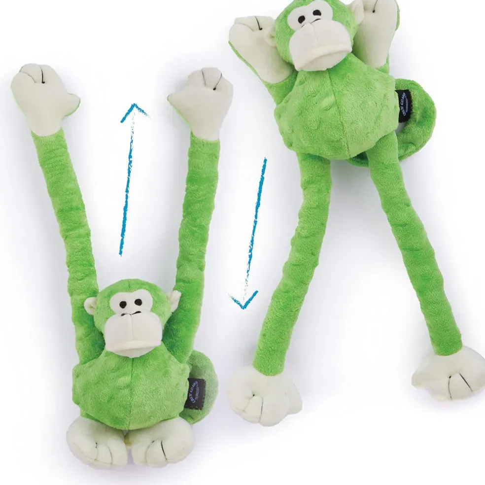 GoDog Green Tugs Monkey Chew Guard Squeaky Plush Dog Toy, Large