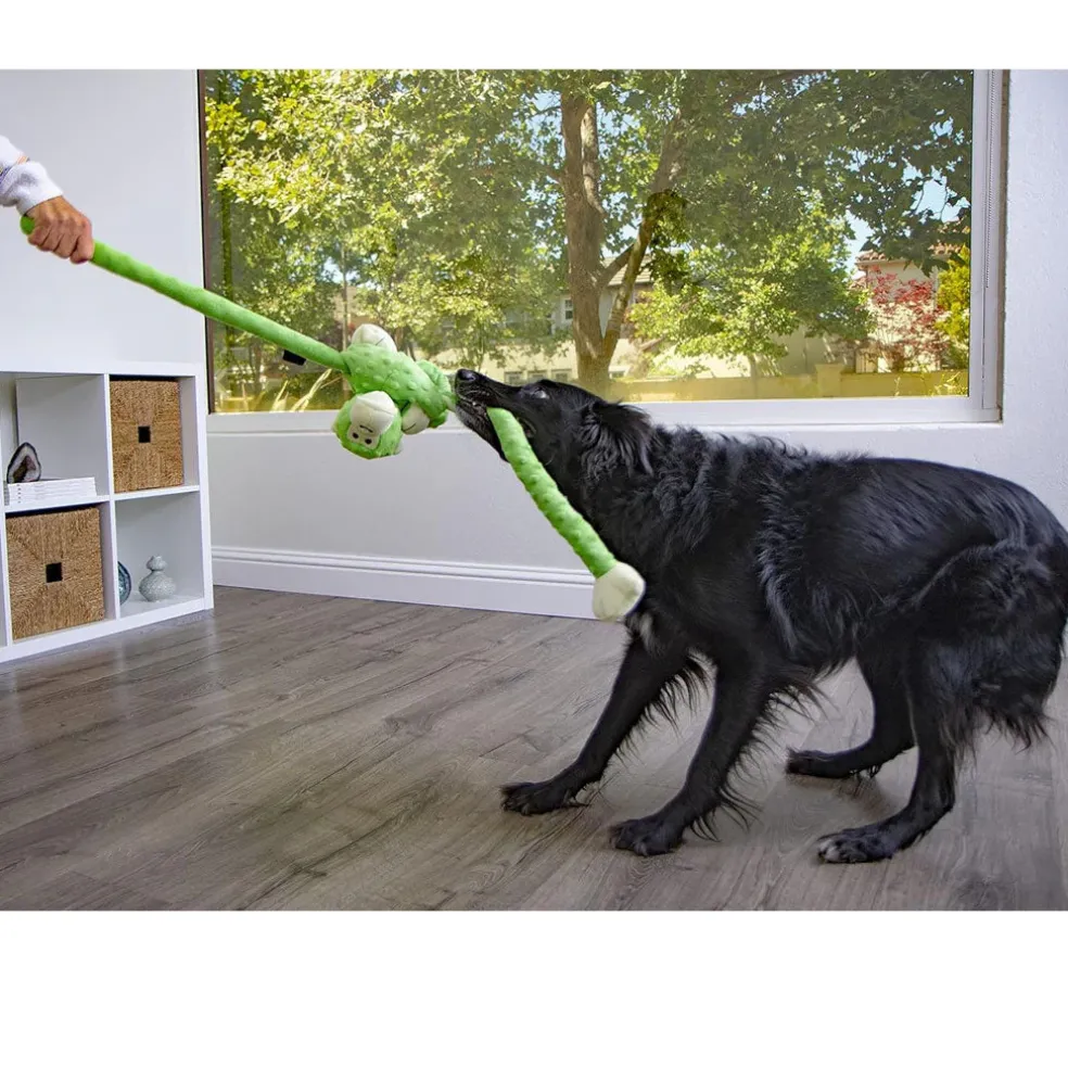 GoDog Green Tugs Monkey Chew Guard Squeaky Plush Dog Toy, Large