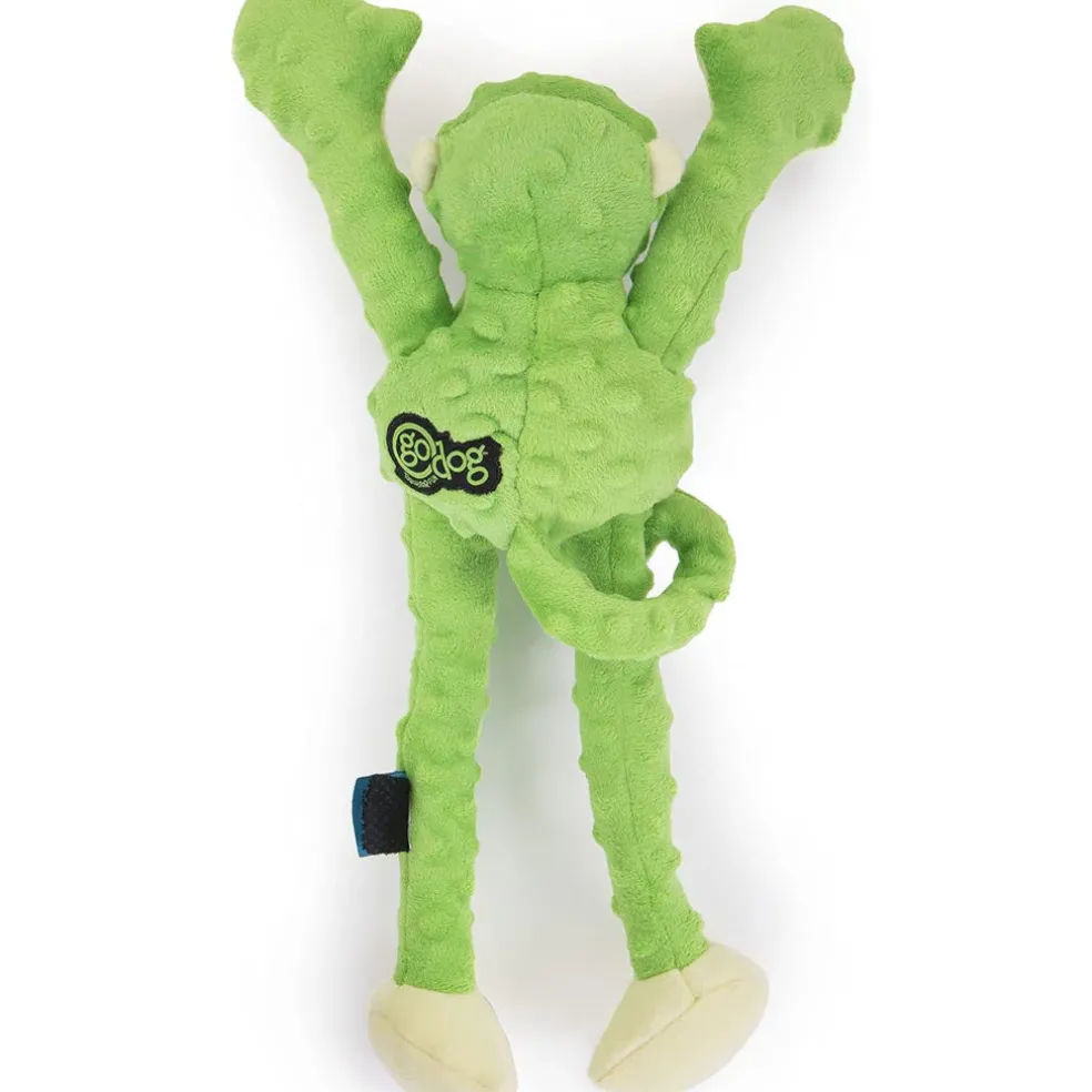 GoDog Green Tugs Monkey Chew Guard Squeaky Plush Dog Toy, Large