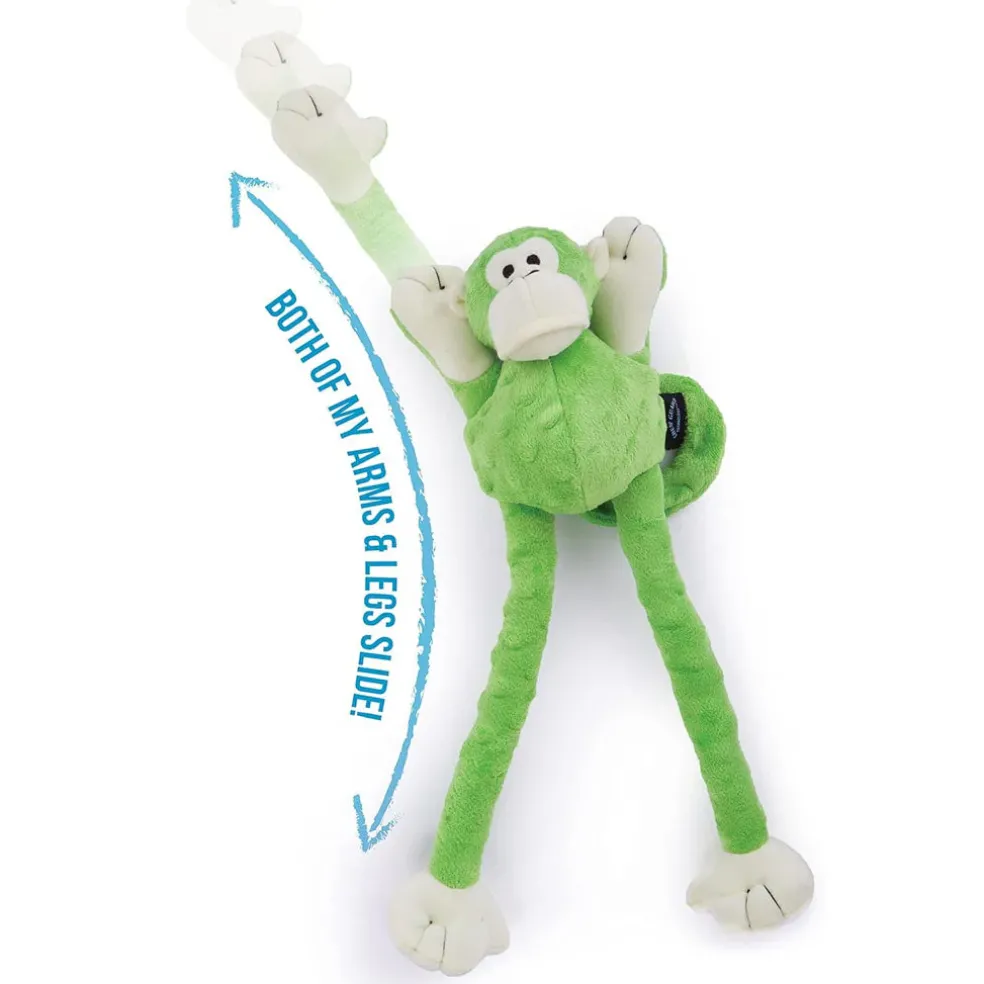 GoDog Green Tugs Monkey Chew Guard Squeaky Plush Dog Toy, Large