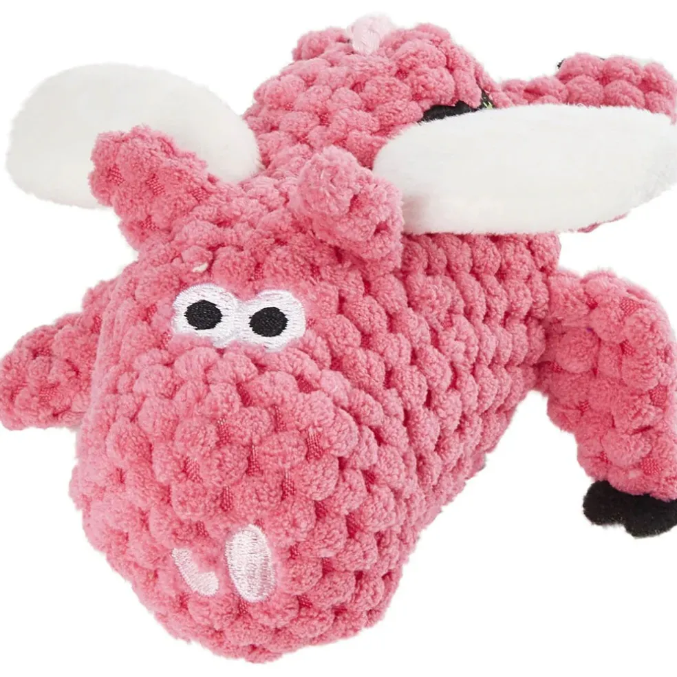 GoDog Just for Me Chew Guard Mini Flying Pig Squeaky Plush Dog Toy, Light Pink