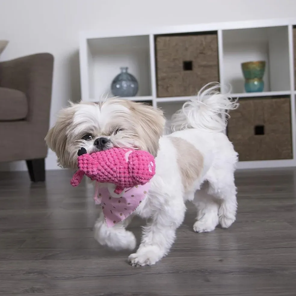 GoDog Just for Me Chew Guard Mini Flying Pig Squeaky Plush Dog Toy, Light Pink