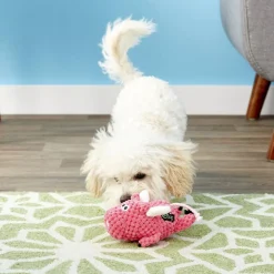 GoDog Just for Me Chew Guard Mini Flying Pig Squeaky Plush Dog Toy, Light Pink