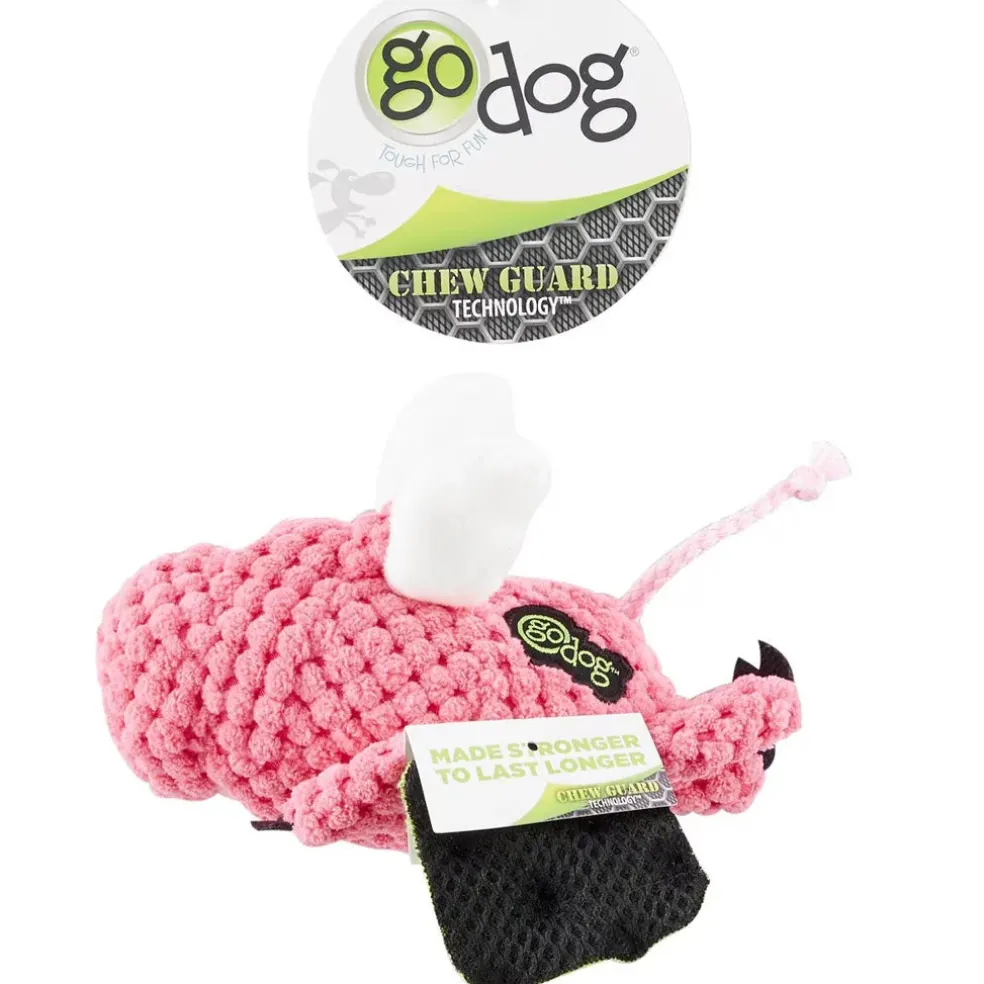 GoDog Just for Me Chew Guard Mini Flying Pig Squeaky Plush Dog Toy, Light Pink