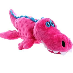 GoDog Pink Gator Chew Guard Squeaky Plush Dog Toy, Large