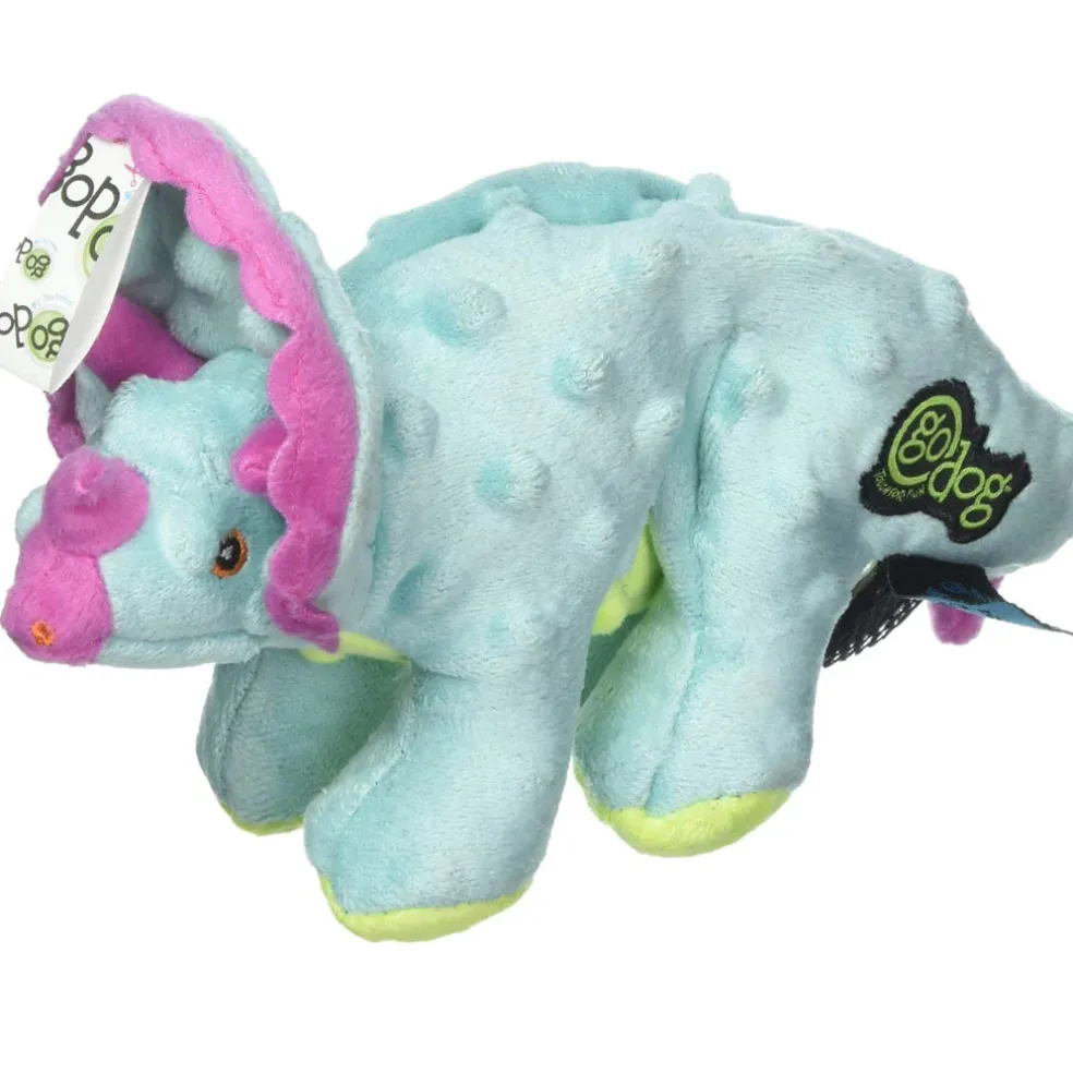 GoDog Teal Dinos Frills Chew Guard Squeaky Plush Dog Toy, Small