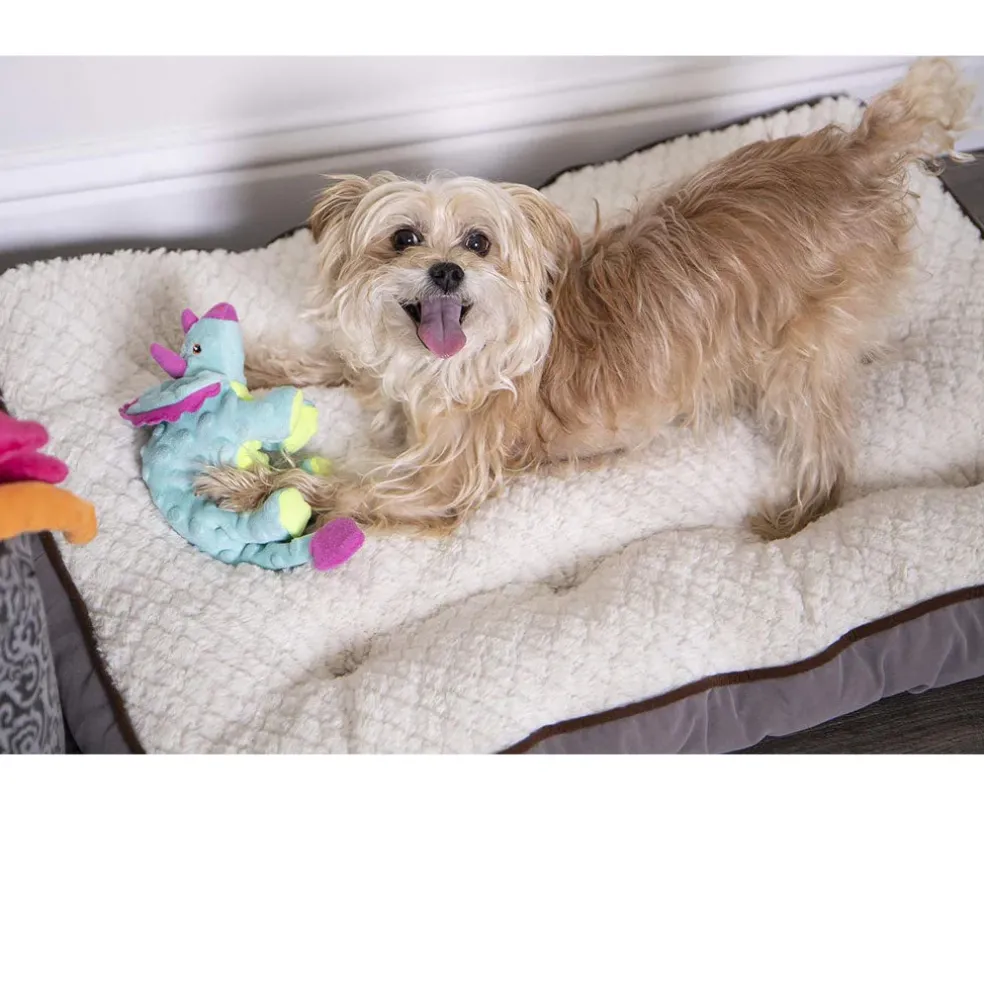 GoDog Teal Dinos Frills Chew Guard Squeaky Plush Dog Toy, Small