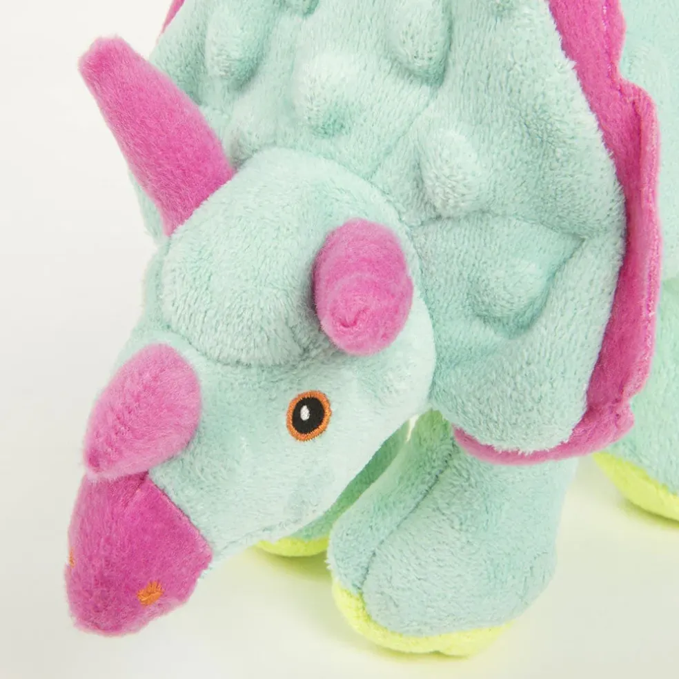 GoDog Teal Dinos Frills Chew Guard Squeaky Plush Dog Toy, Small