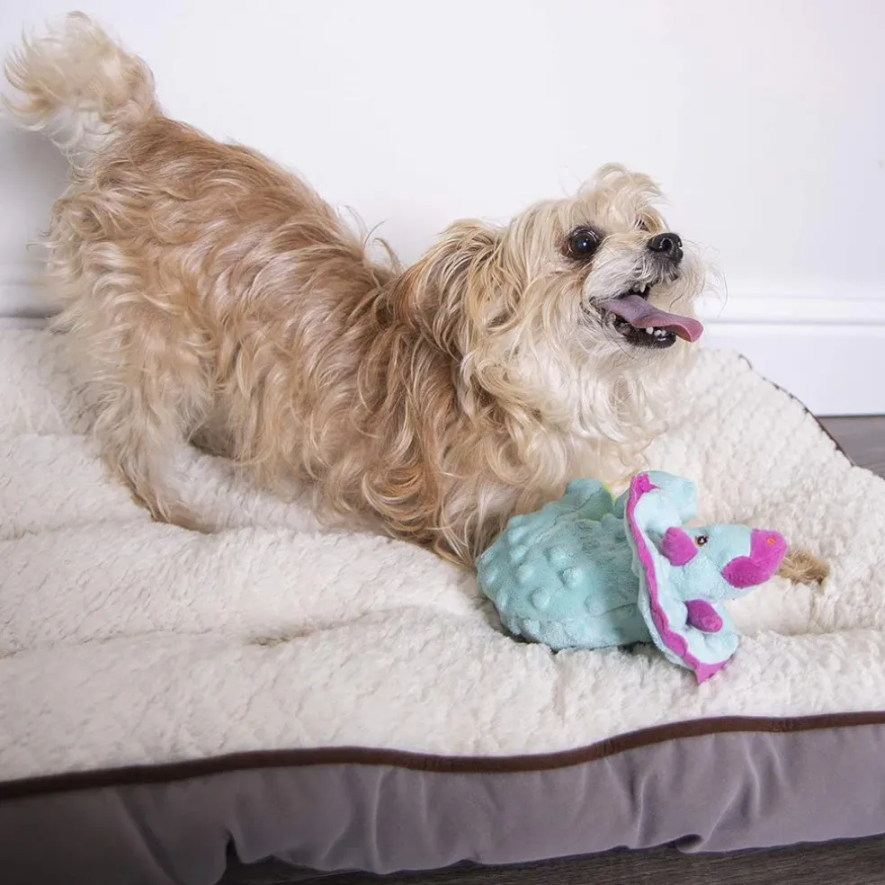GoDog Teal Dinos Frills Chew Guard Squeaky Plush Dog Toy, Small