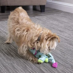GoDog Teal Dinos Frills Chew Guard Squeaky Plush Dog Toy, Small