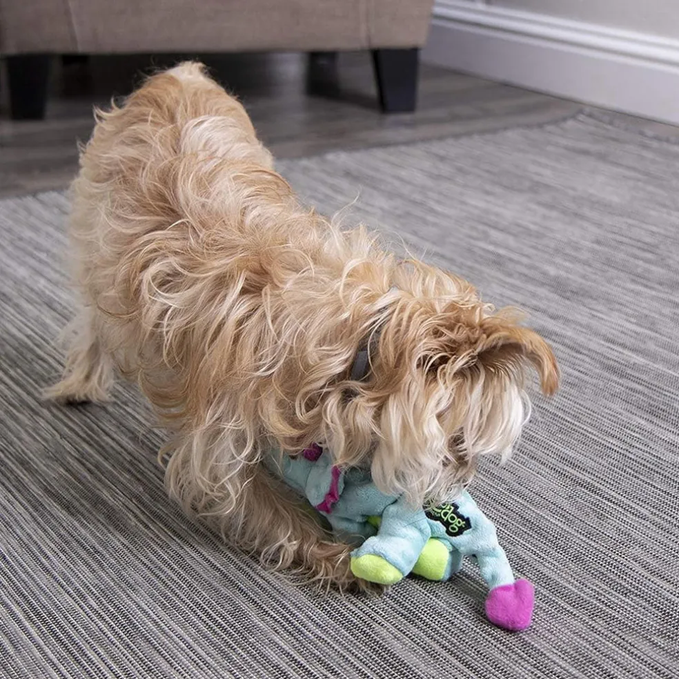 GoDog Teal Dinos Frills Chew Guard Squeaky Plush Dog Toy, Small