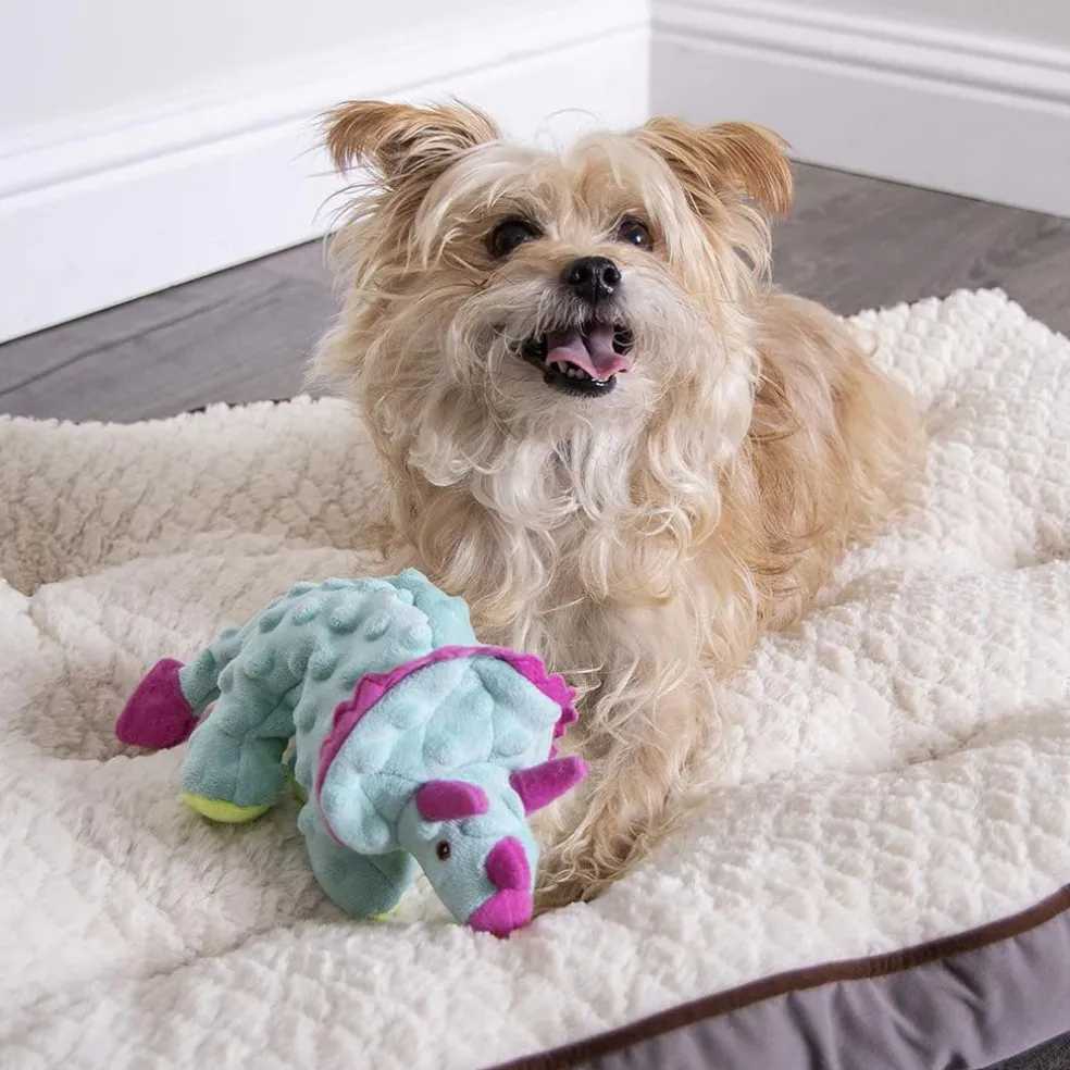 GoDog Teal Dinos Frills Chew Guard Squeaky Plush Dog Toy, Small