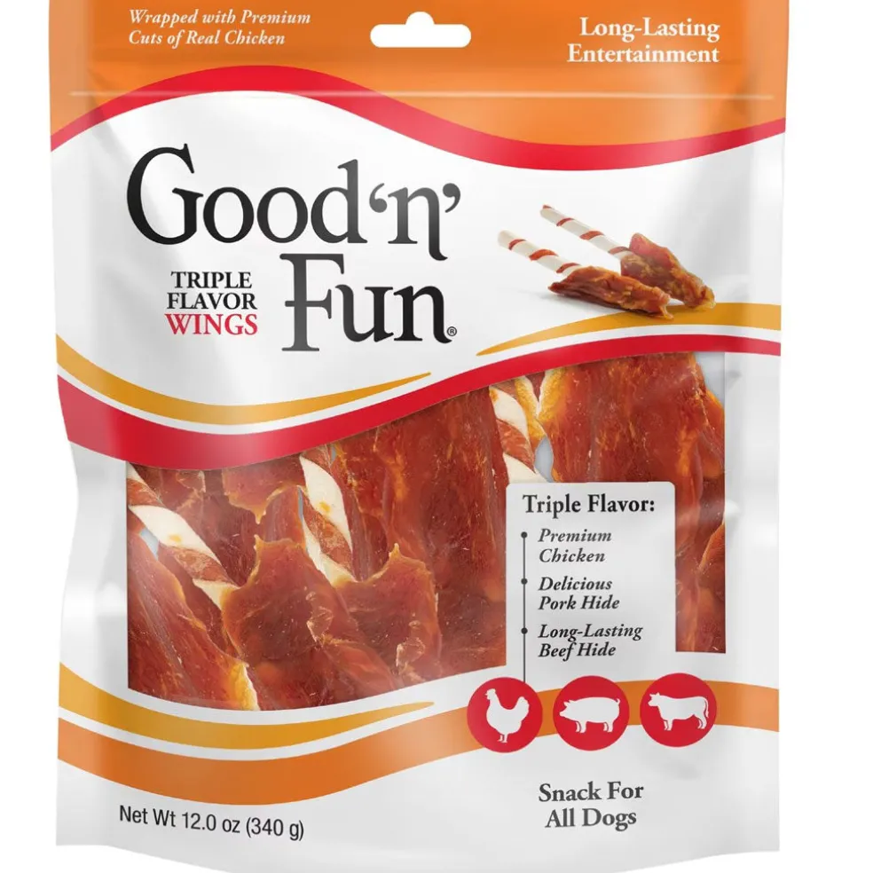 Good 'N' Fun Triple Flavor Wings Dog Treats, Beef, Pork & Chicken (12 oz)