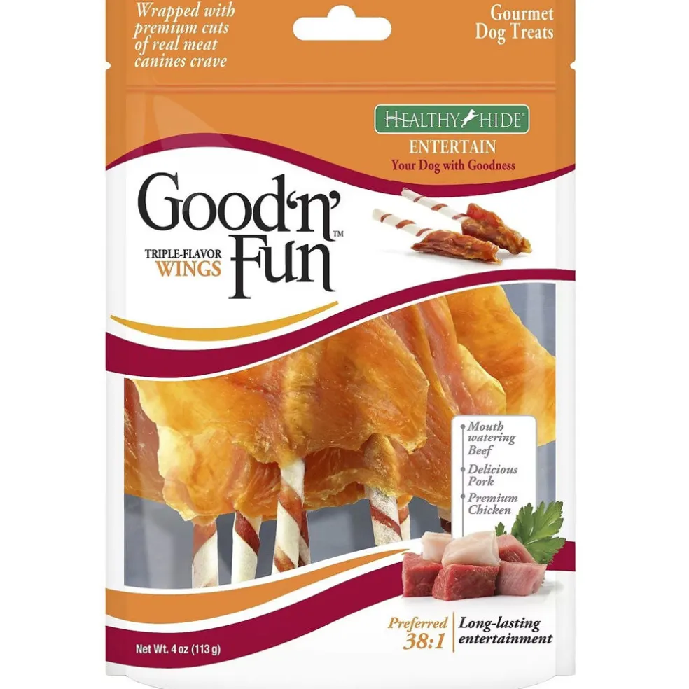 Good 'N' Fun Triple Flavor Wings Dog Treats, Beef, Pork & Chicken (12 oz)