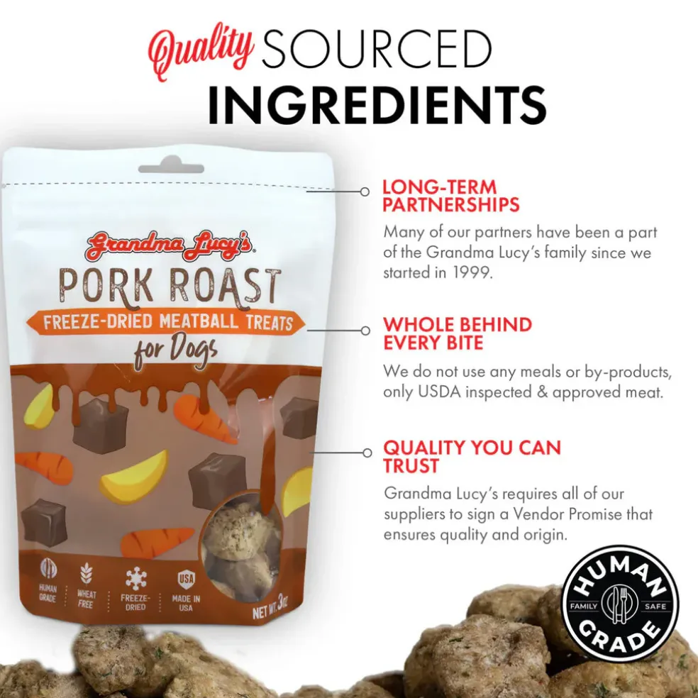 Grandma Lucy Pork Roast Freeze-Dried Meatball Treats for Dogs, 3-oz