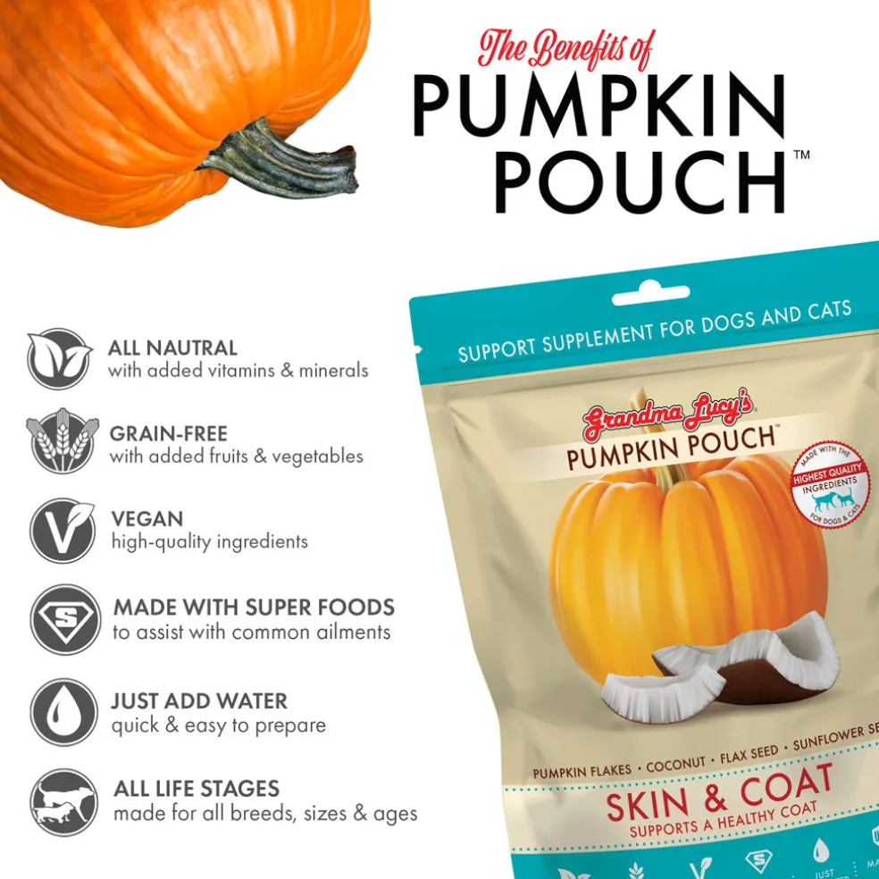 Grandma Lucy's Pumpkin Pouch Skin & Coat Freeze-Dried Dog & Cat Food Topper for Dogs & Cats - 6oz