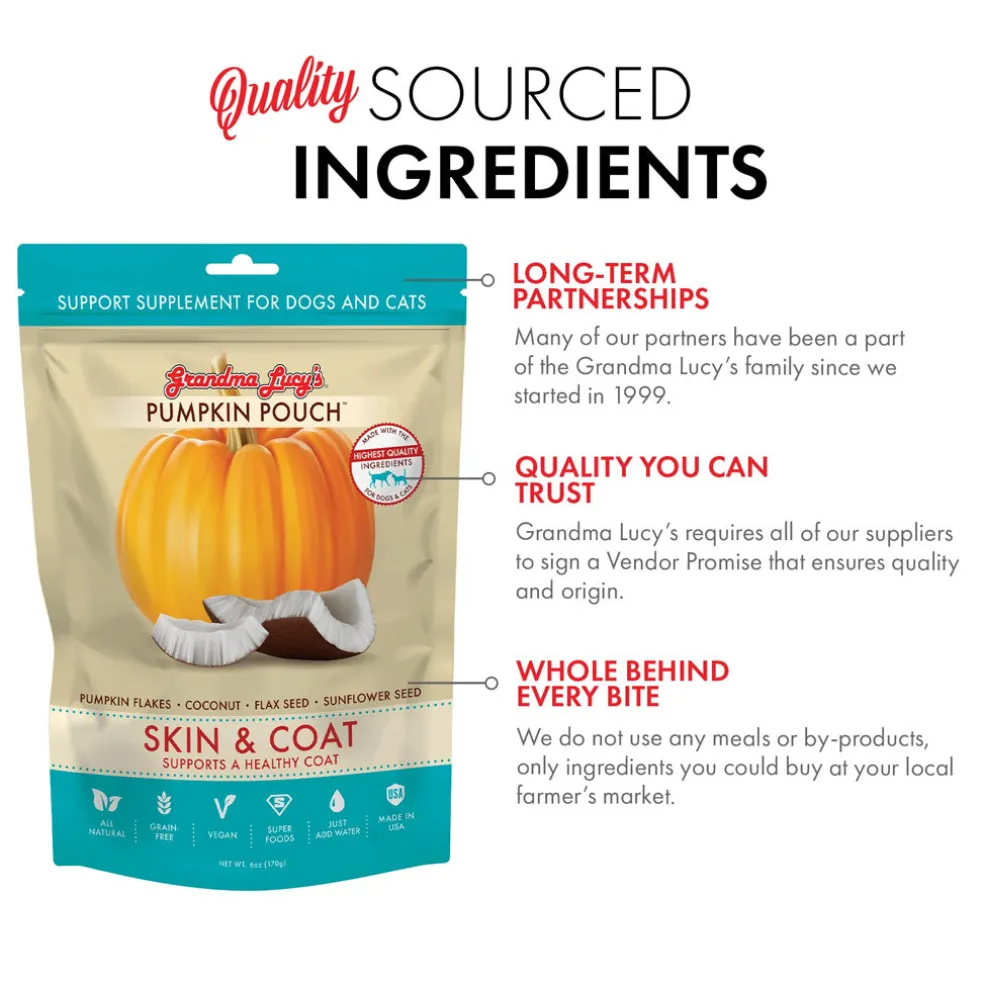 Grandma Lucy's Pumpkin Pouch Skin & Coat Freeze-Dried Dog & Cat Food Topper for Dogs & Cats - 6oz