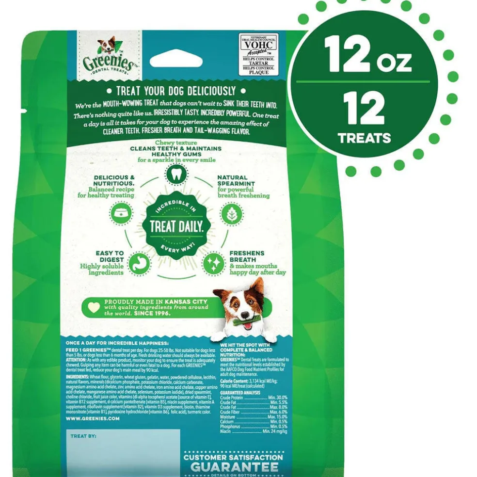 GREENIES Fresh Mint Regular Dental Treats, 12 count