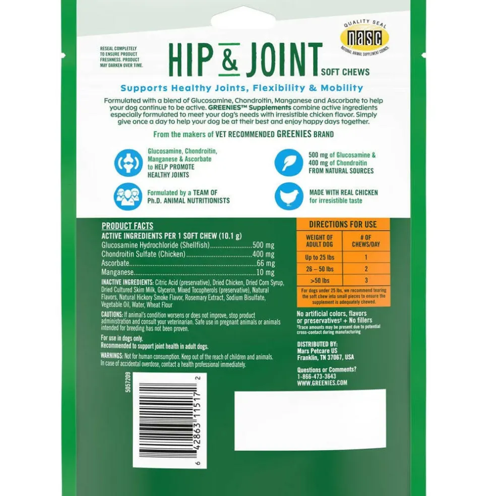 Greenies Hip & Joint Chicken Flavor Supplements for Dogs (30 ct)