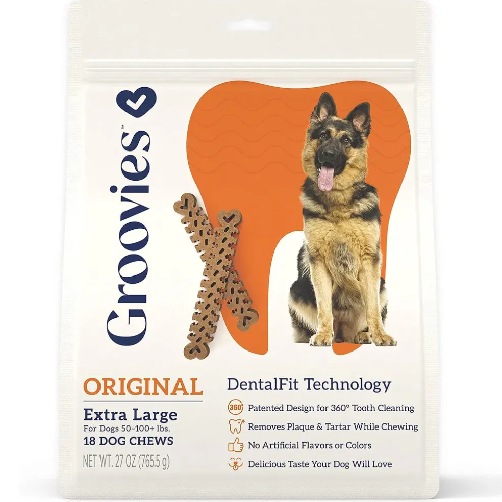 Groovies Original Chicken Flavor Dental Chews for Extra Large Dogs 50-100+ lbs