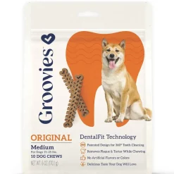 Groovies Original Chicken Flavor Dental Chews for Medium Dogs 15-25 lbs